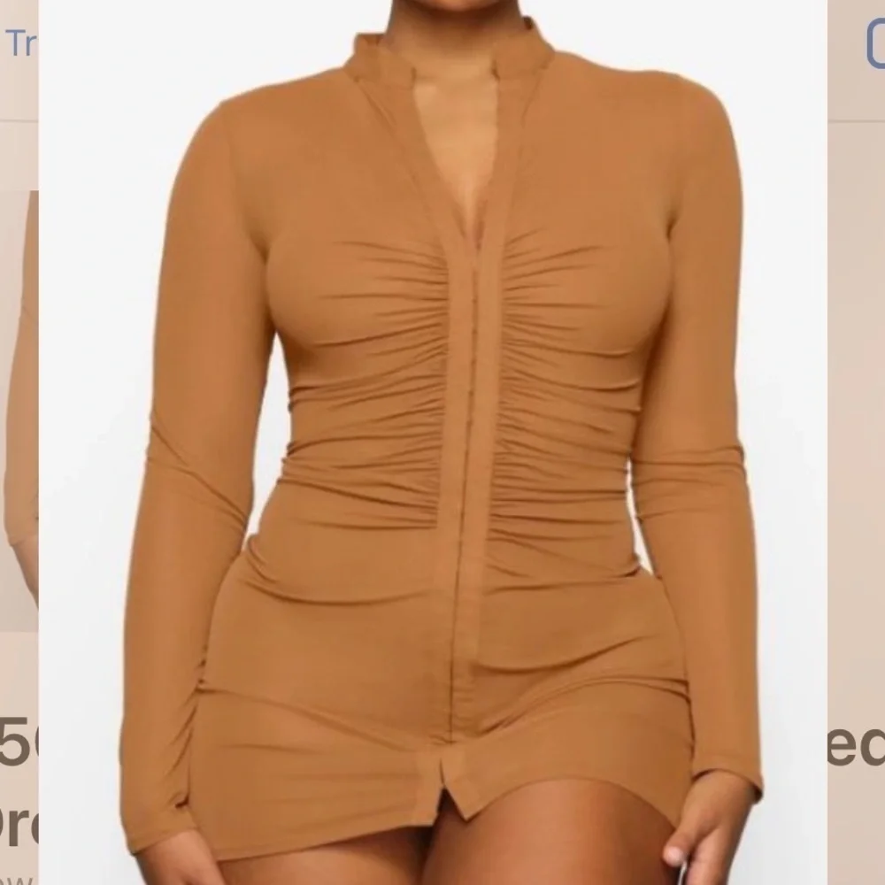 New Skims Long Sleeve Rouched Mesh Mini Dress ochre cover up swim dress size 2X